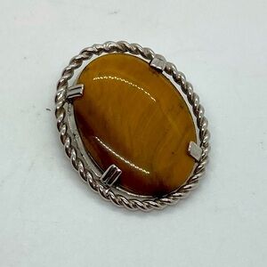 Vtg 1950s Sterling Silver & Tigers Eye 2 Way Brooch / Pendant 925 | 1.2”